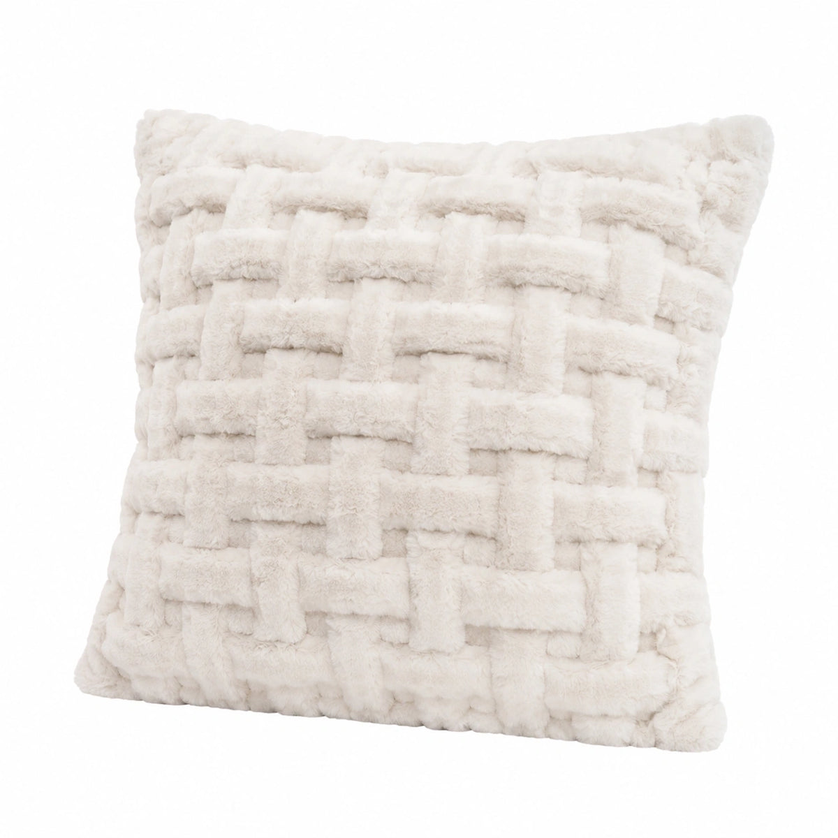 Coussin décoratif 45 x 45 cm en polyester blanc à texture tressée