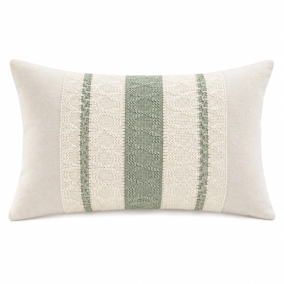 Coussin décoratif 50 x 30 cm tissu beige vert à relief style bohème