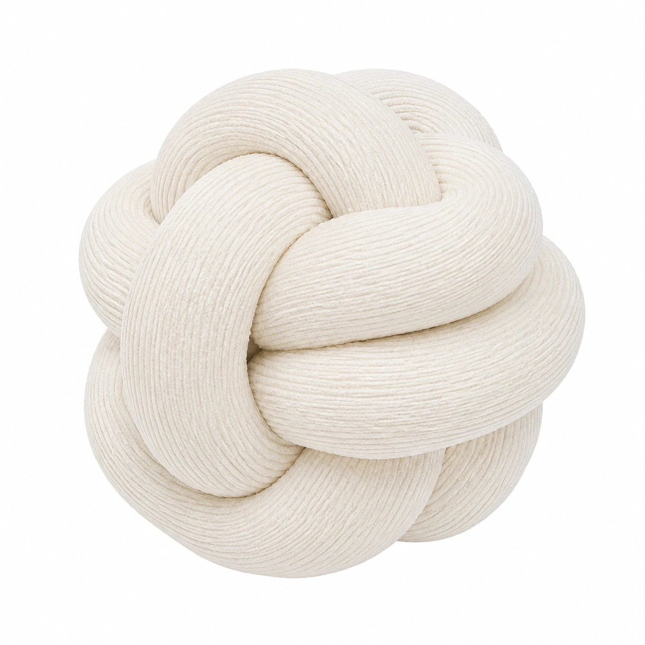 Coussin décoratif nœud 30 cm en tissu côtelé écru doux