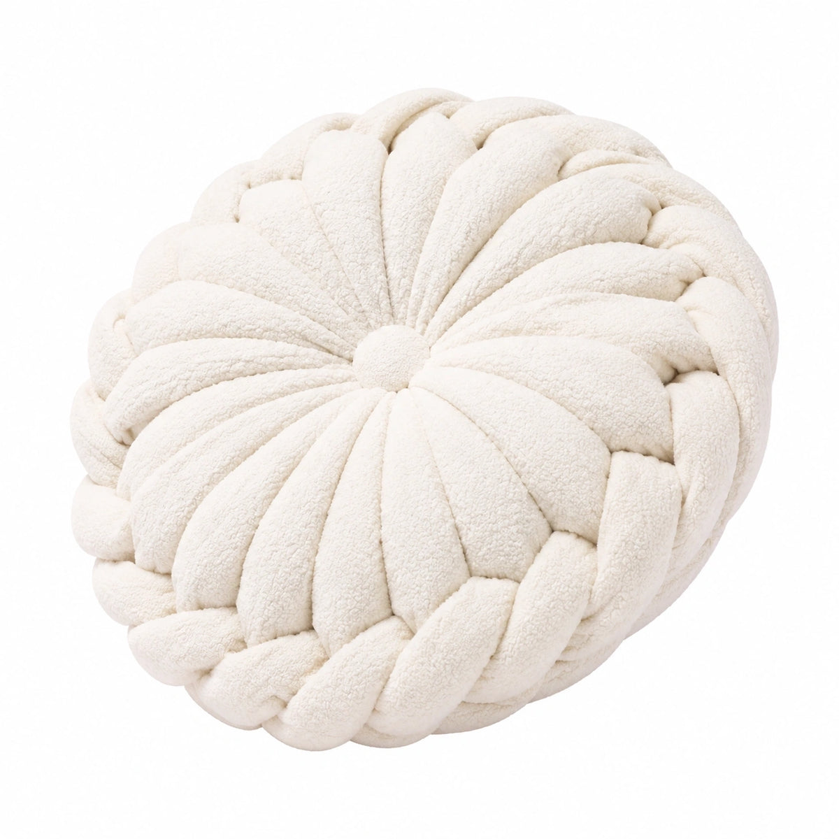 Coussin rond 45 cm en tissu bouclette écru tressé décoratif