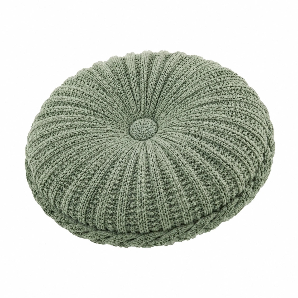 Coussin rond 40 cm en maille textile vert sauge - décoratif texturé