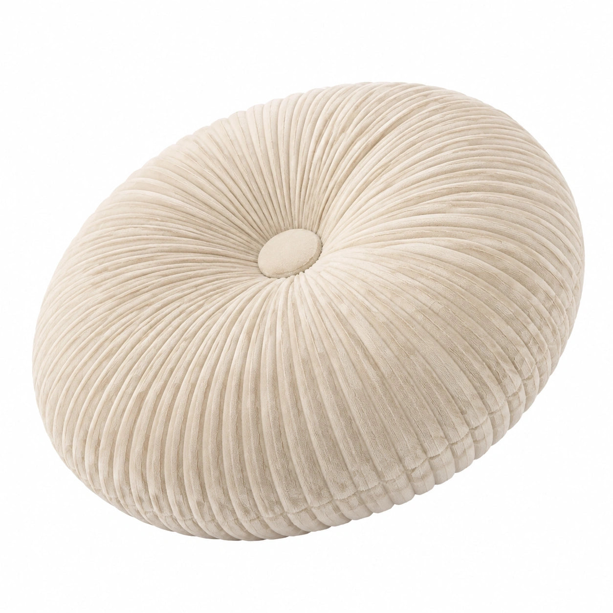 Coussin rond 45 cm en tissu velouté côtelé beige pour assise style contemporain