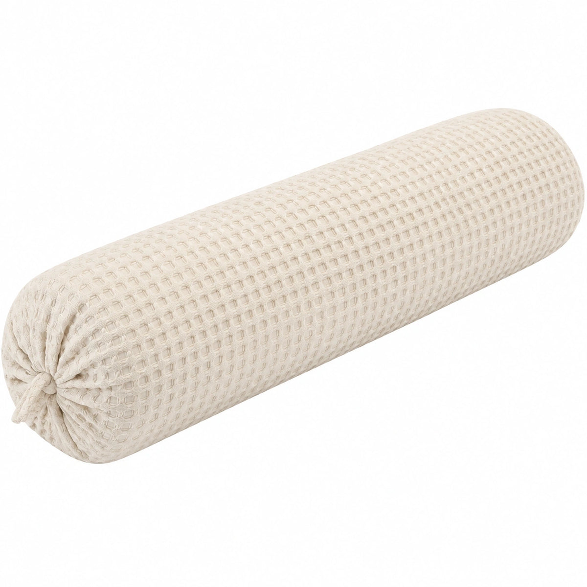 Coussin cylindrique 15 x 45 cm en textile écru tissé pour soutien décoratif