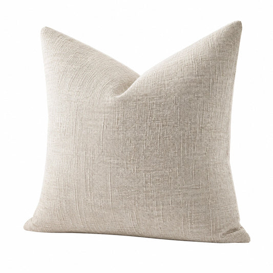 Coussin décoratif 45 x 45 cm en tissu tissé beige - carré texturé