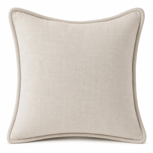 Coussin décoratif 45 x 45 cm en tissu beige à passepoil style contemporain