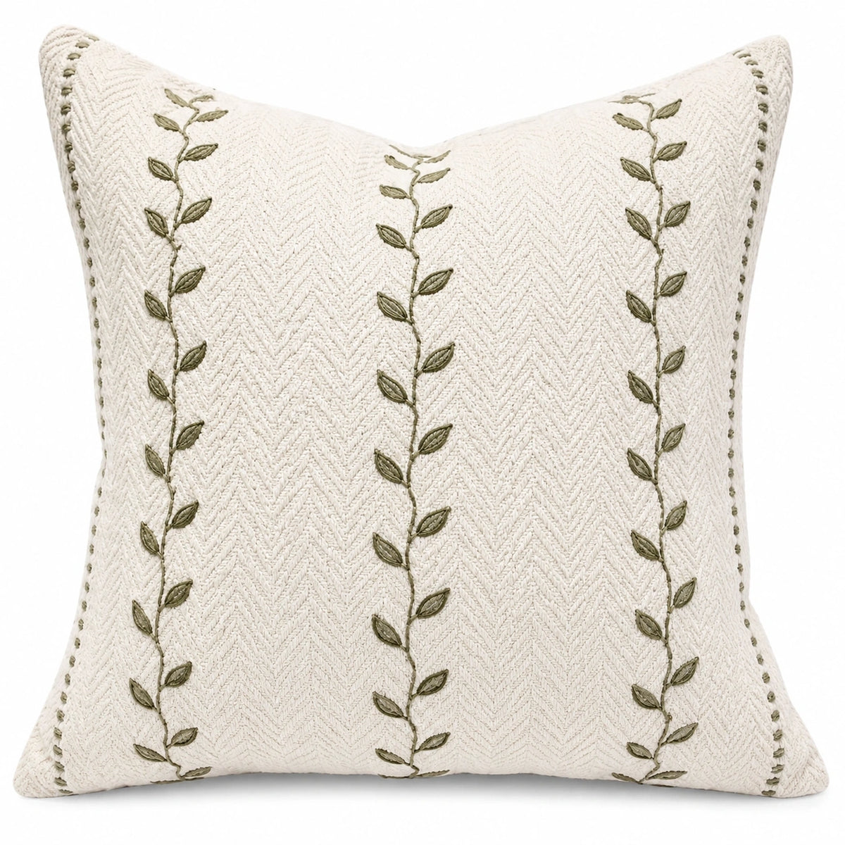 Coussin décoratif 45 x 45 cm en tissu ivoire motif feuillage style naturel