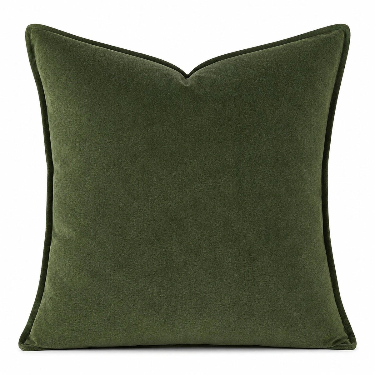 Coussin décoratif 45 x 45 cm en velours vert olive - finition passepoilée