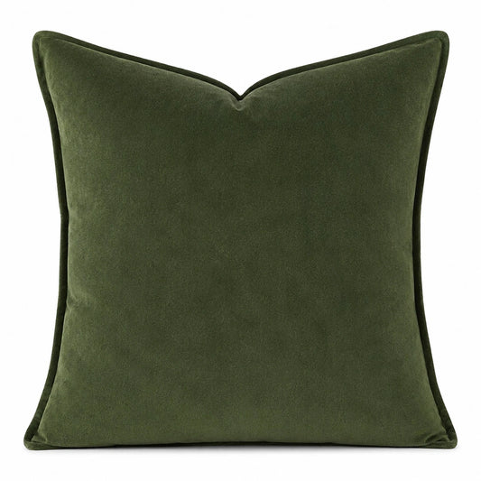 Coussin décoratif 45 x 45 cm en velours vert olive - finition passepoilée