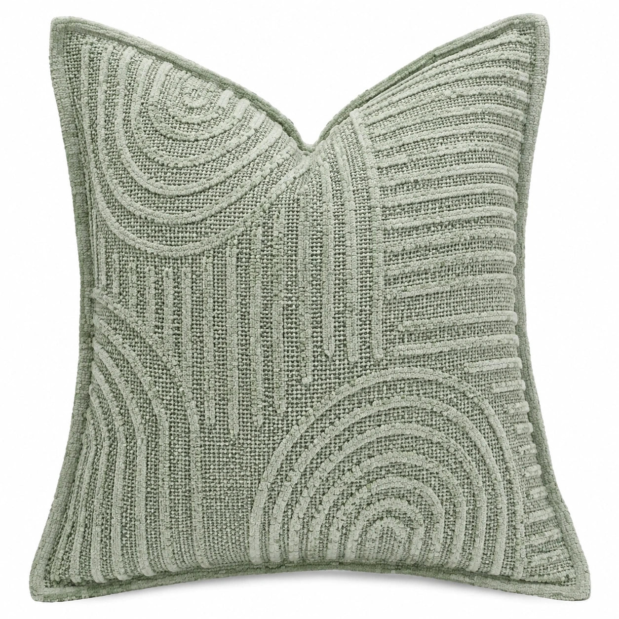 Coussin décoratif 45 x 45 cm en textile vert sauge à relief géométrique