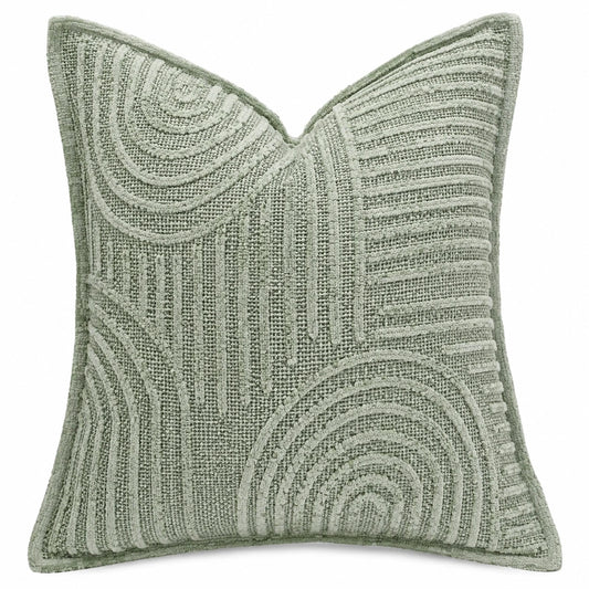 Coussin décoratif 45 x 45 cm en textile vert sauge à relief géométrique