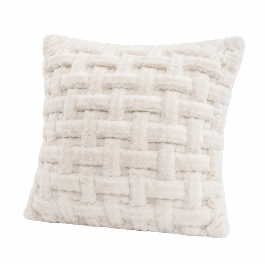 Coussin décoratif 45 x 45 cm en polyester blanc à texture tressée