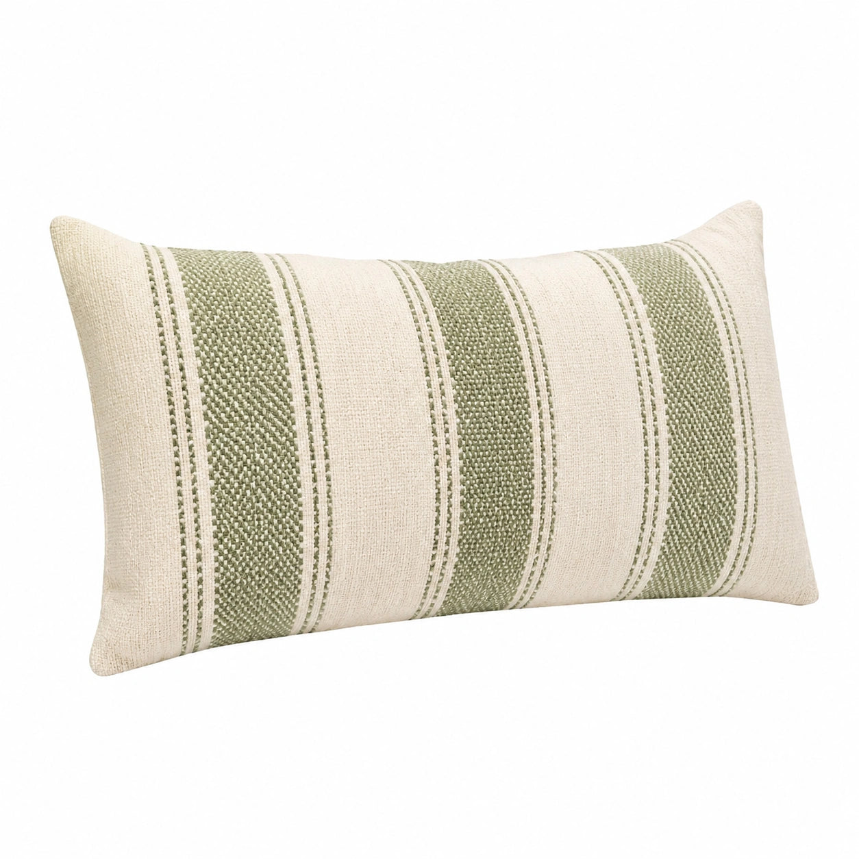 Coussin décoratif 50 x 30 cm tissu tissé vert écru rayé