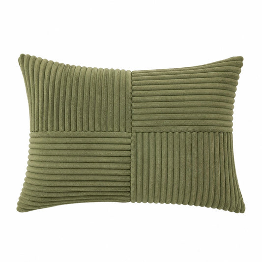Coussin décoratif 50 x 30 cm en polyester vert côtelé - rectangulaire