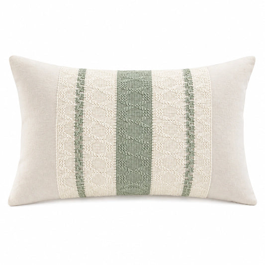 Coussin décoratif 50 x 30 cm tissu beige vert à relief style bohème