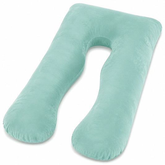 Coussin de grossesse en U 130 cm velours menthe soutien corps entier