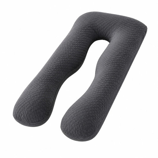 Coussin de grossesse en U 140 cm textile matelassé gris anthracite soutien du corps