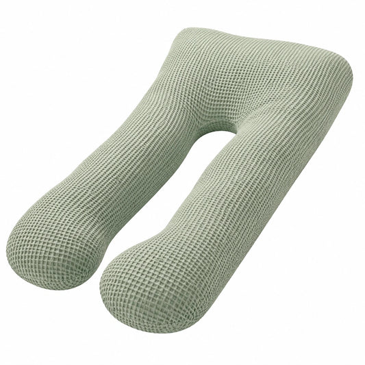 Coussin de grossesse 135 cm en polyester vert sauge en U pour le sommeil