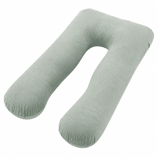 Coussin de grossesse en U 140 cm tissu doux vert sauge soutien du corps