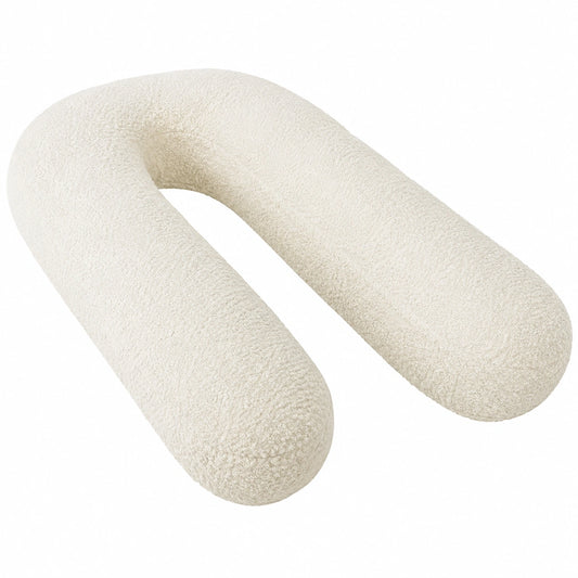 Coussin de grossesse en U 140 cm en tissu bouclette écru soutien corporel