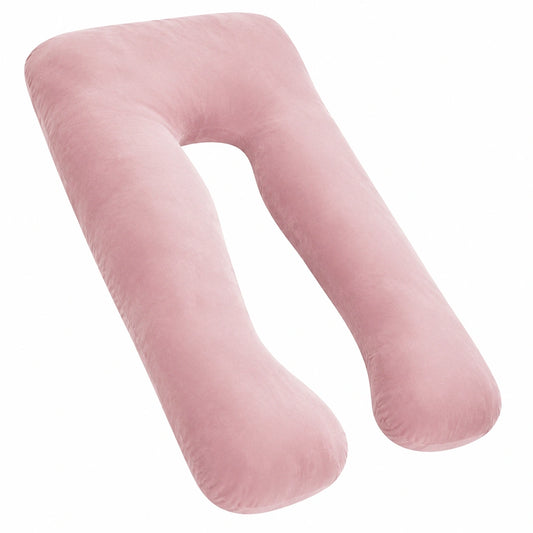 Coussin de grossesse en U 140 cm rose en velours soutien pour le sommeil