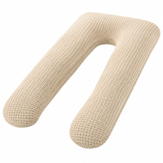 Coussin de grossesse en U 120 cm en tissu tricoté beige soutien du corps