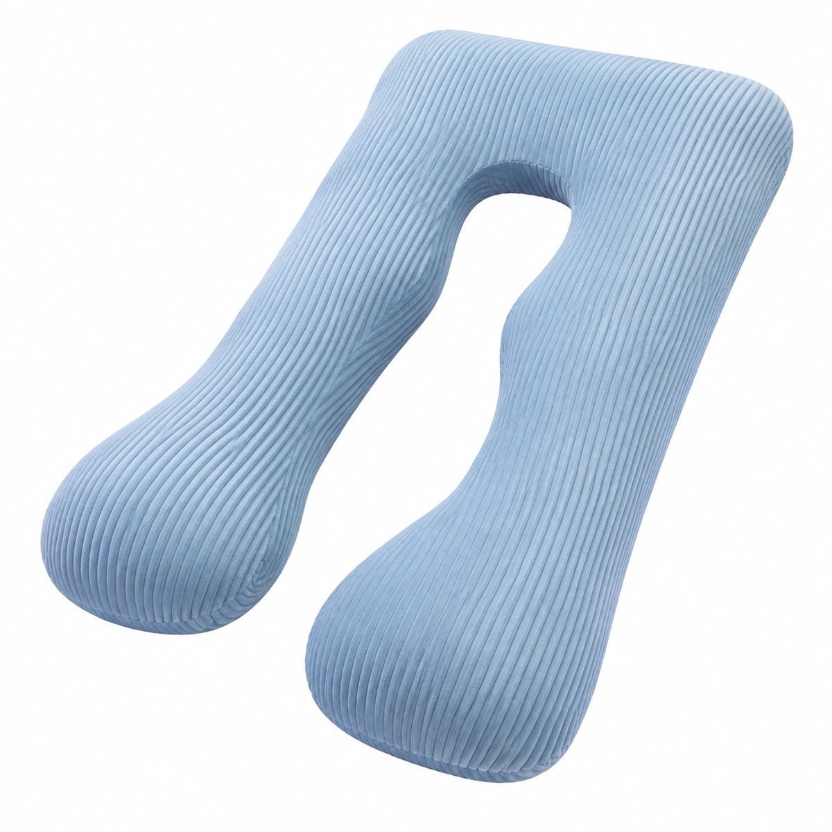 Coussin de grossesse 120 cm en velours côtelé bleu à soutien enveloppant