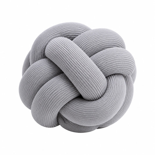 Coussin décoratif noué 30 cm en velours côtelé gris - style contemporain