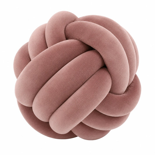 Coussin décoratif noué 30 cm en tissu aspect velours rose - style moderne