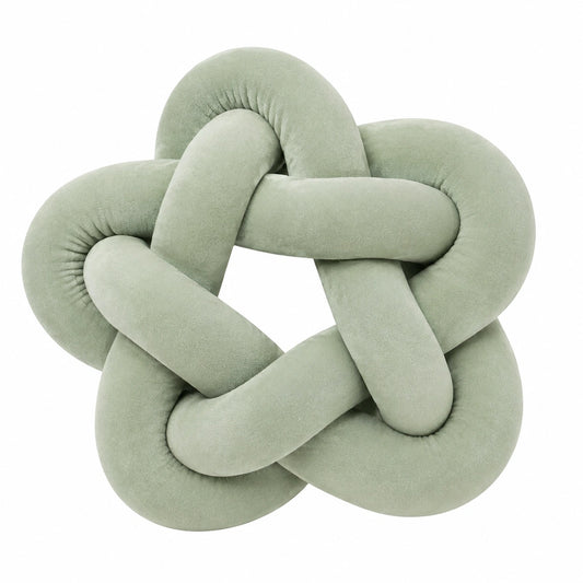 Coussin décoratif nœud 30 cm en tissu doux vert sauge pour canapé style moderne