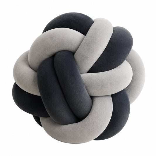 Coussin nœud 30 cm en polyester gris noir décoratif style contemporain