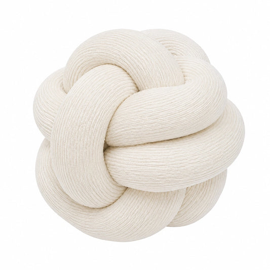 Coussin décoratif nœud 30 cm en tissu côtelé écru doux