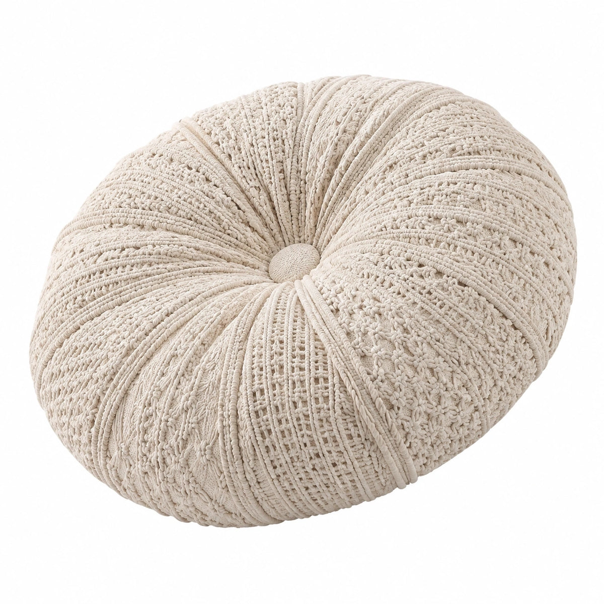 Coussin rond 45 cm en coton écru texturé style bohème