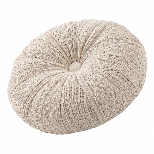 Coussin rond 45 cm en coton écru texturé style bohème