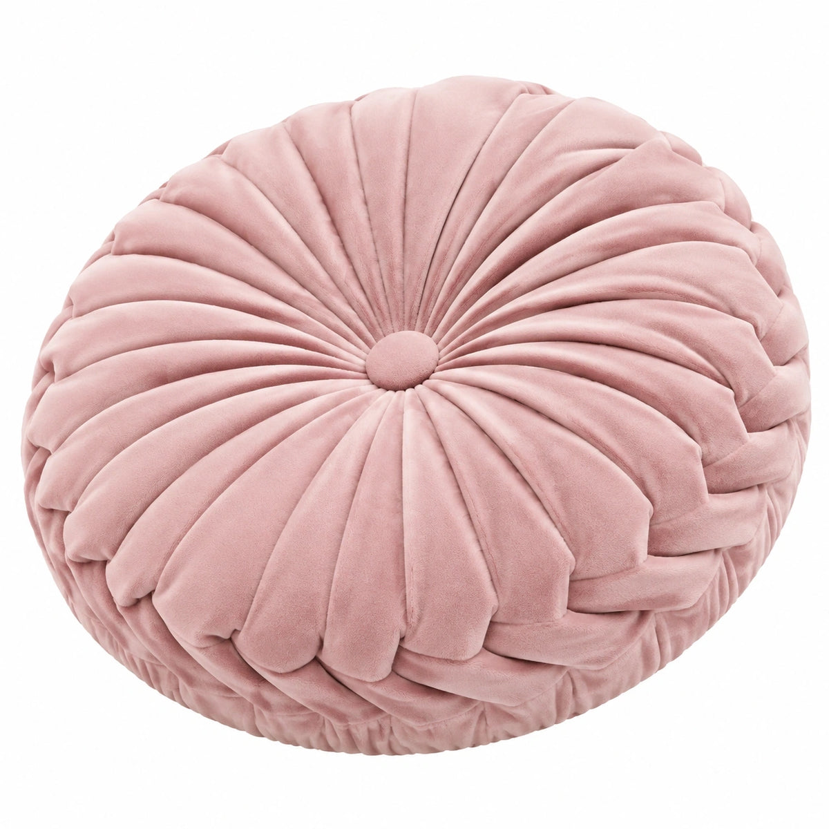 Coussin décoratif rond 45 cm en velours rose à plis
