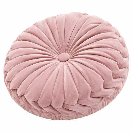Coussin décoratif rond 45 cm en velours rose à plis