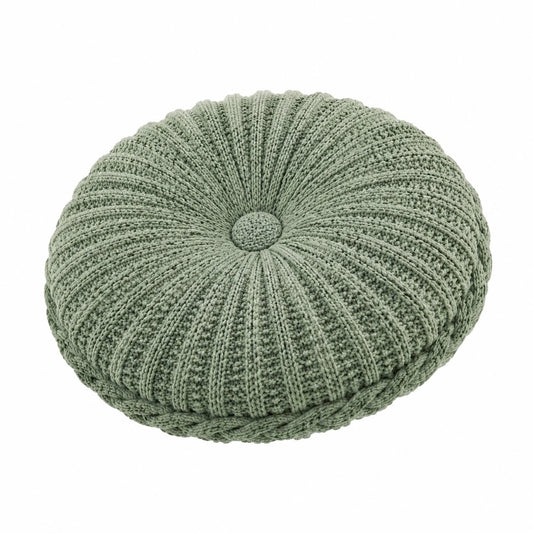 Coussin rond 40 cm en maille textile vert sauge - décoratif texturé