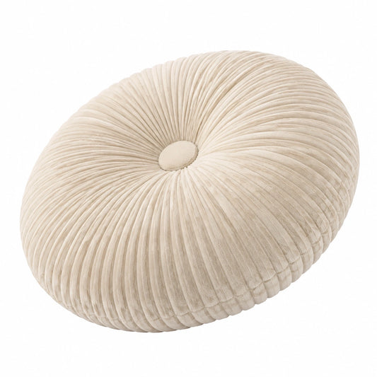 Coussin rond 45 cm en tissu velouté côtelé beige pour assise style contemporain