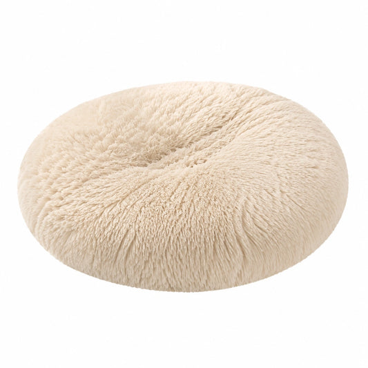 Coussin rond 80 cm en tissu peluche ivoire - assise moelleuse décorative