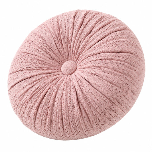 Coussin rond 45 cm en maille rose pour canapé style plissé