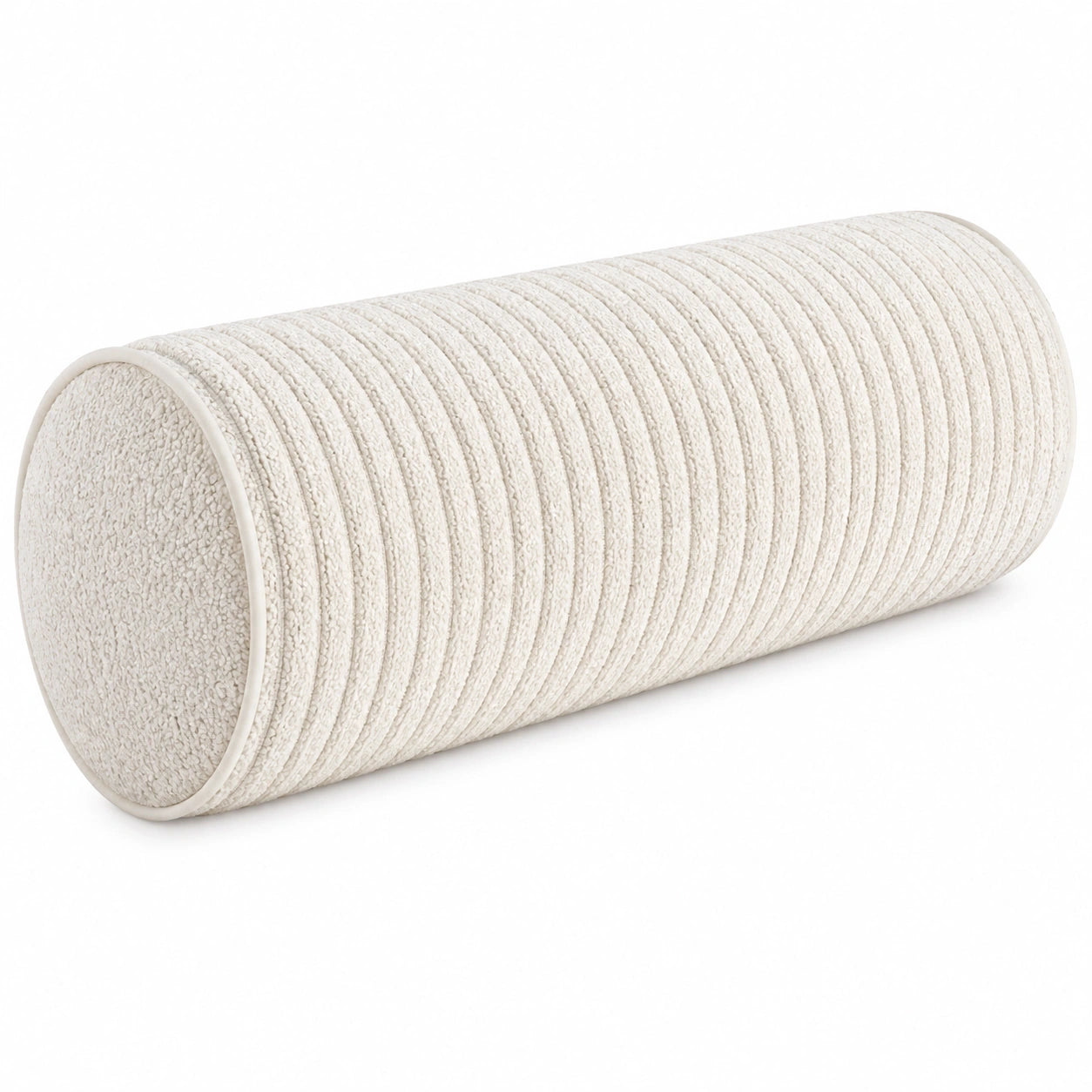 Coussin traversin cylindrique 15 x 45 cm en tissu bouclette écru pour soutien décoratif