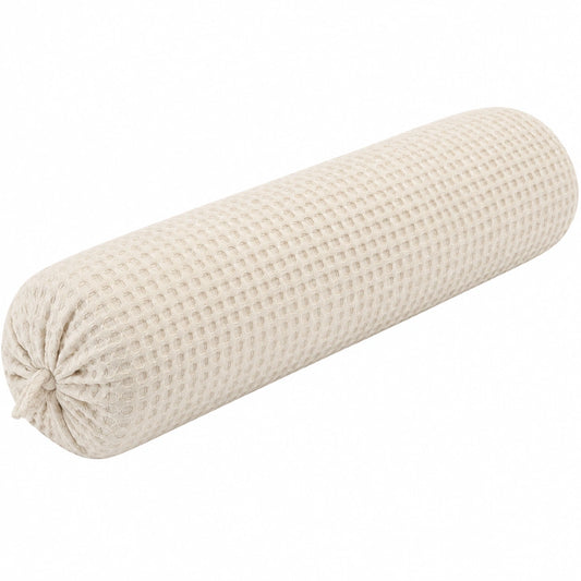 Coussin cylindrique 15 x 45 cm en textile écru tissé pour soutien décoratif