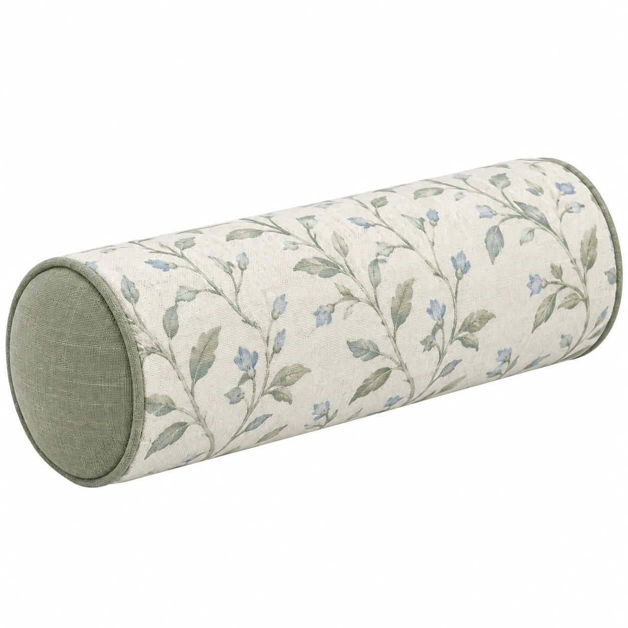 Traversin cylindrique 18 x 50 cm en tissu vert crème à motif floral pour décoration intérieure