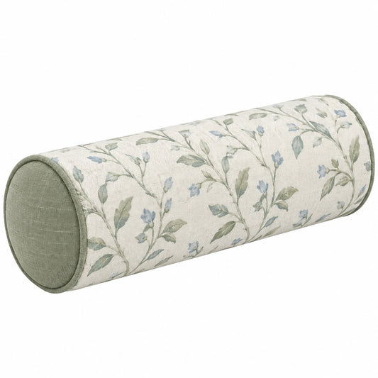Traversin cylindrique 18 x 50 cm en tissu vert crème à motif floral pour décoration intérieure